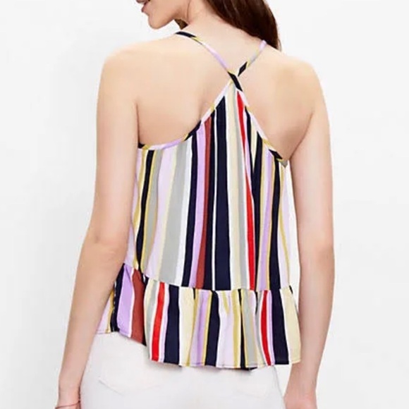 Loft Women's Blue Multicolor Striped Shirred Peplum Cami Tank Top Blouse - Picture 3 of 12
